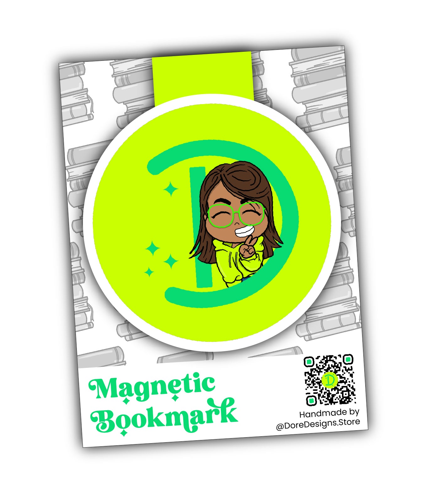 A set of custom magnetic bookmarks featuring vibrant, personalized designs, perfect for marking pages in books and adding a personal touch to your reading.