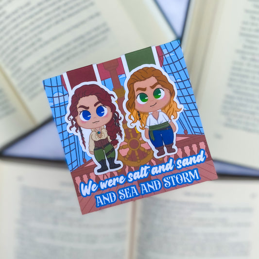 Magnetic bookmarks with beautiful designs of characters and nautical themes from Adrienne Young’s Fable, ideal for fans of fantasy and adventure.