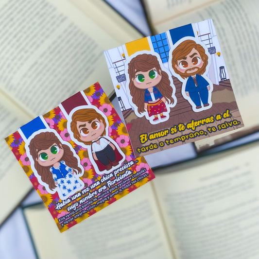 Magnetic bookmarks inspired by Floricienta, showcasing Flor, vibrant flowers, and whimsical details from the iconic TV show.