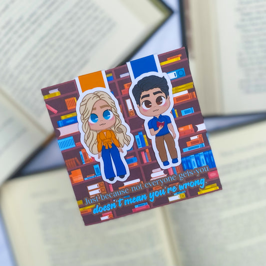 Magnetic bookmarks showcasing characters and cozy, bookish vibes inspired by Emily Henry’s Book Lovers, ideal for fans of romance and humor.