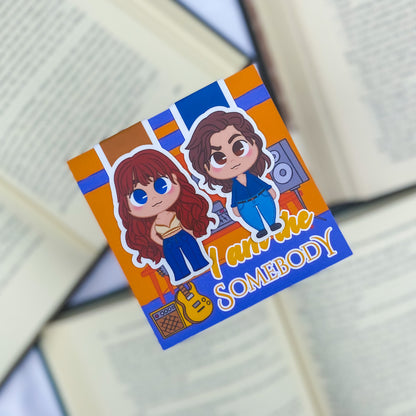 A set of magnetic bookmarks inspired by Daisy Jones & The Six, featuring retro, music-themed chibi designs and illustrations of iconic band elements.