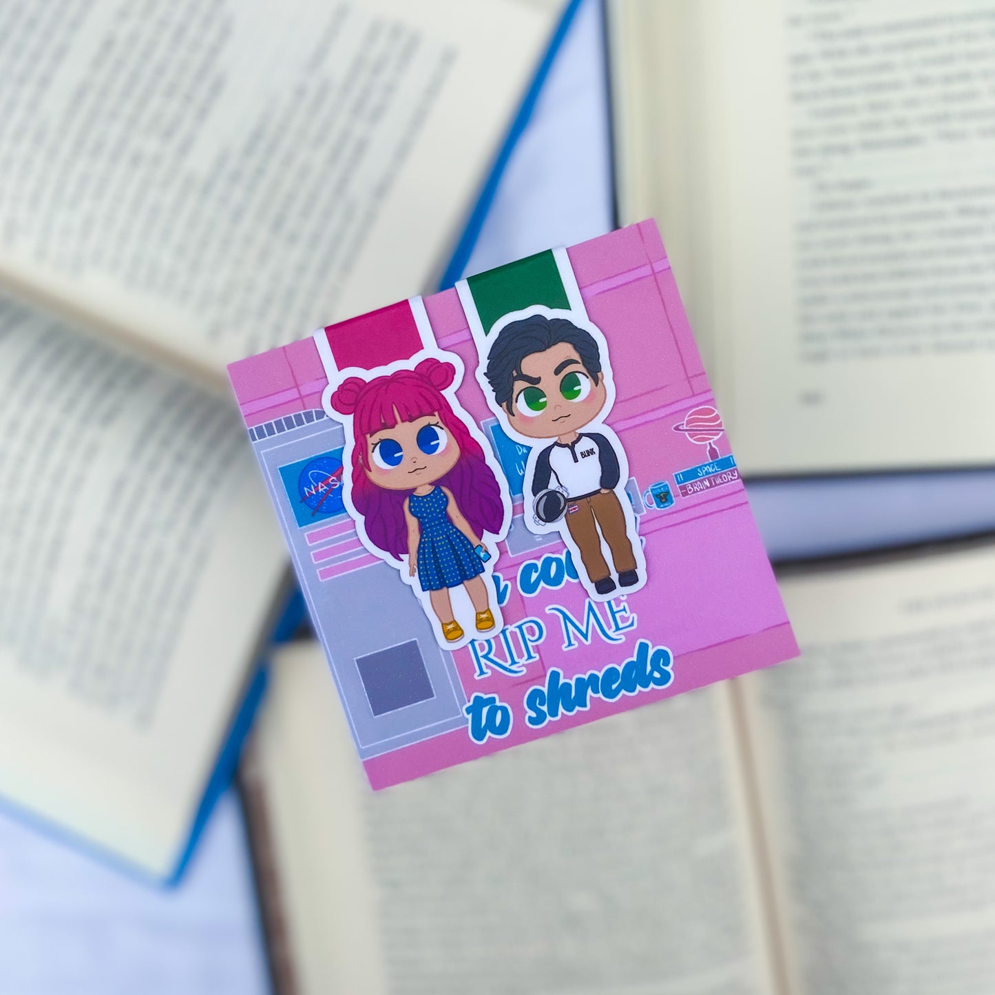 Magnetic bookmarks showcasing vibrant designs and characters from Love on the Brain by Ali Hazelwood, celebrating STEM-themed romance and wit.