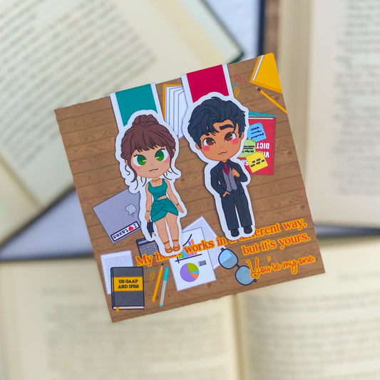 Magnetic bookmarks inspired by Helen Hoang’s The Bride Test, showcasing adorable illustrations of characters and romantic, heartfelt designs.